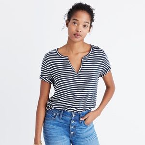 MADEWELL Anthem split neck tee in Adriatic Stripe